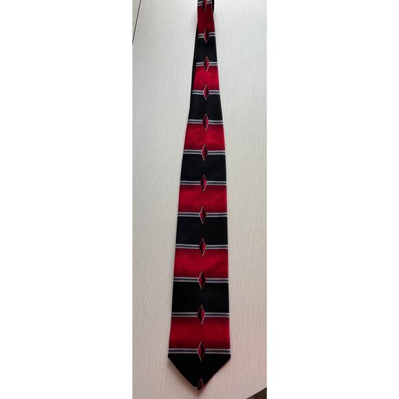 Vintage Luxury Pierre Balmain Paris Silk Tie Red Black Geometric Diamond Pattern - Picture 4 of 6